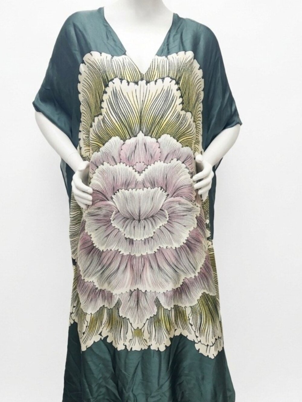 NWT Zara Bloom Floral Print Kaftan Dress Dark Green Oversized Maxi Tunic Sz:XS/S